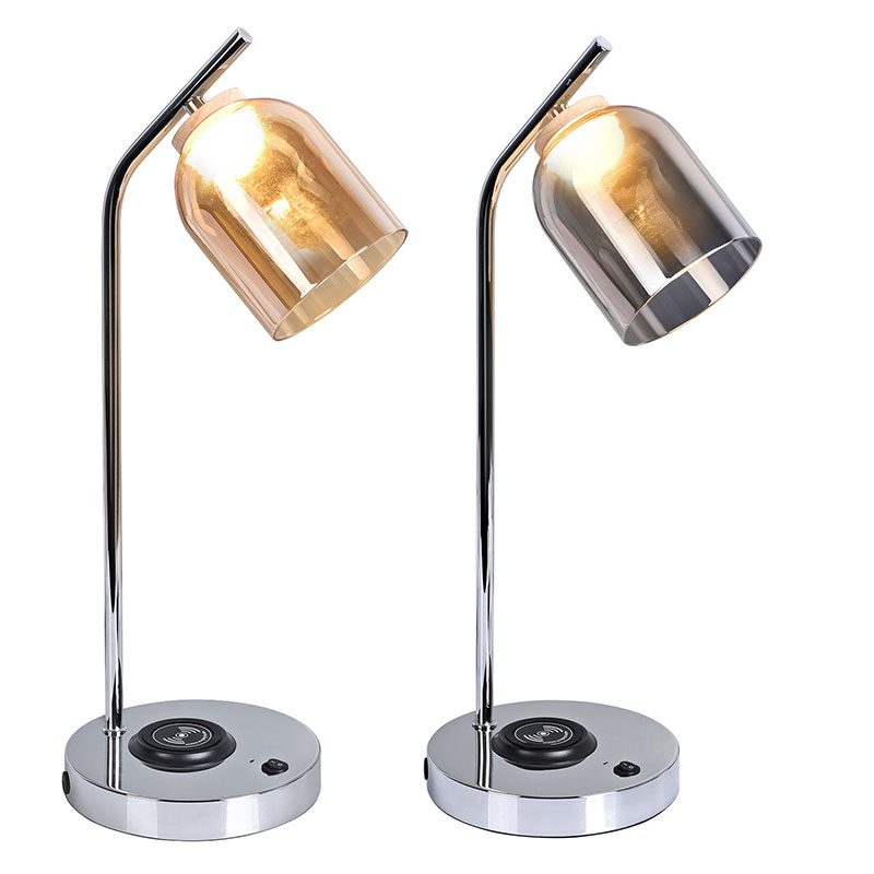 Lampka biurkowa LED QI ze szklanym kloszem